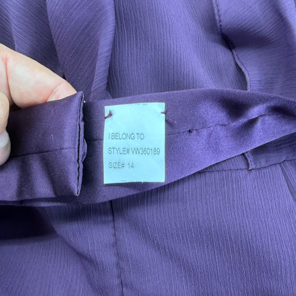 White by Vera Wang Gown Chiffon Plum Purple Solid Ruffle Size 14 VW360189 - Picture 4 of 9